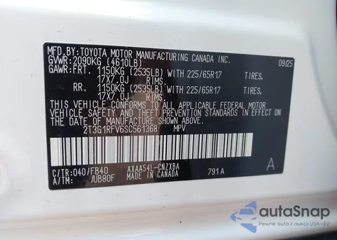 2025 Toyota Rav4 Le из США, поврежденный, VIN 2T3G1RFV6SC561368